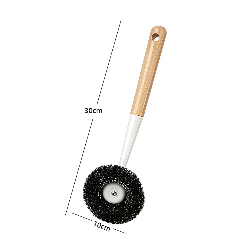 Cepillo para fregar de acero con mango de madera