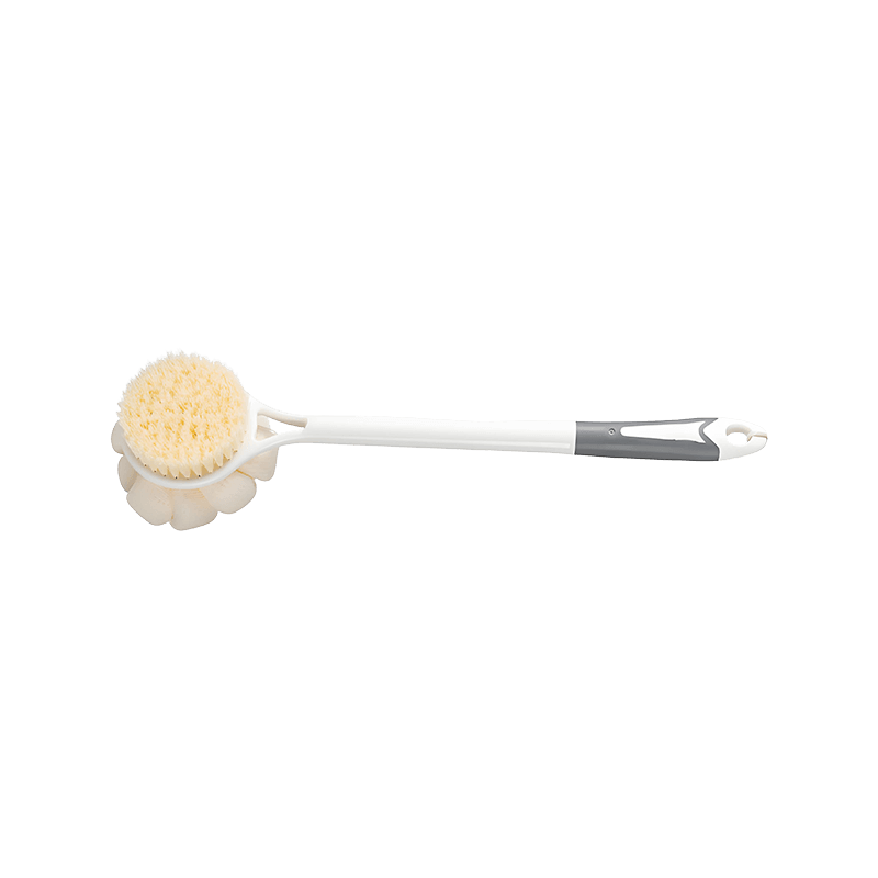 Cepillo de baño de doble lado con mango de plástico, loofah liviano