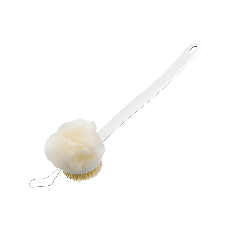 Cepillo de baño de doble lado con mango de plástico, loofah liviano