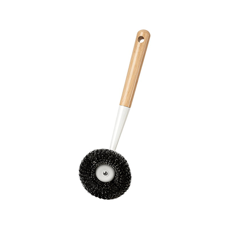 Cepillo para fregar de acero con mango de madera