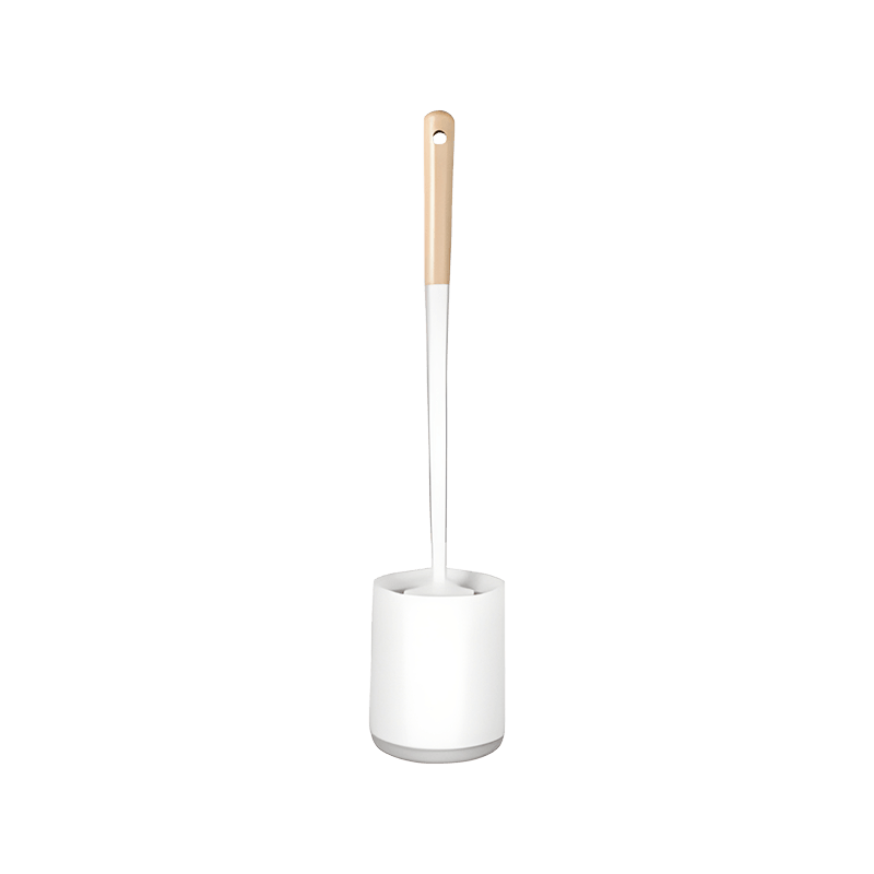 Juego de cepillos de inodoro con mango de madera y soporte de almacenamiento