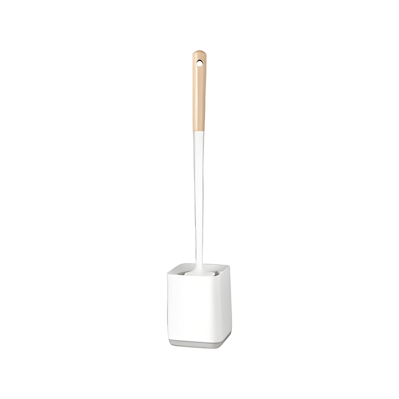 Juego de cepillos de inodoro con mango de madera y soporte de almacenamiento